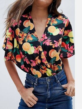 ASOS DESIGN angel sleeve colorful fruit bodysuit